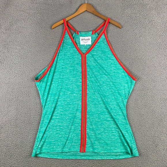 Pitusa Tops - Pitusa V-Back Tank Top Womens Standard Green Space Dye Embroidered Trim Casual
